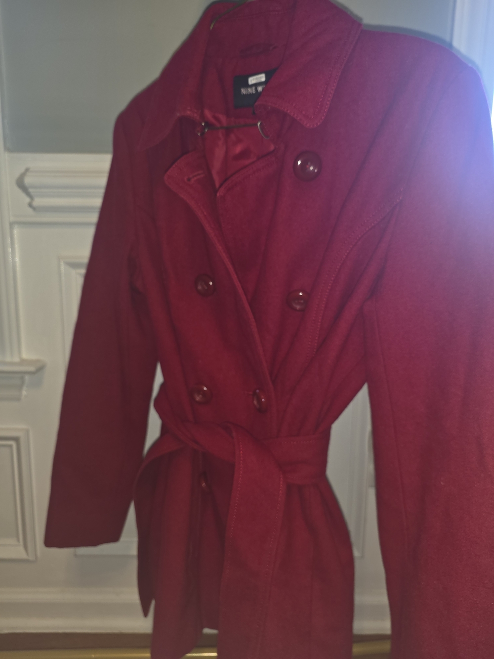 Nine West Red Double-Breasted Trench Coat with Self-Tie Belt Size 4 Wool